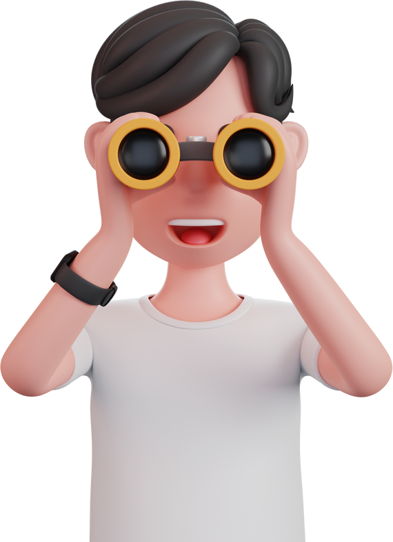 3d male character using binoculars